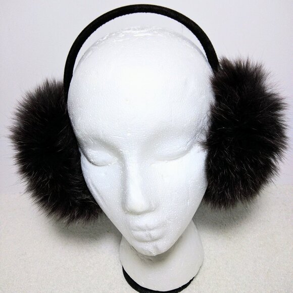 EAR MUFFS (NEW) - ark Brown GENUINE FOX FUR from FINLAND - Picture 2 of 2